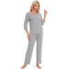 image:imageWiWi Bamboo Viscose Womens Pajama Set 34 Sleeve Pajamas Crewneck Sleepwear Sets Soft Loungewear Pjs with Pockets SXXLAheather Grey