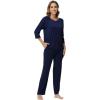 image:imageWiWi Bamboo Viscose Womens Pajama Set 34 Sleeve Pajamas Crewneck Sleepwear Sets Soft Loungewear Pjs with Pockets SXXLAnavy