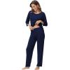 image:imageWiWi Bamboo Viscose Womens Pajama Set 34 Sleeve Pajamas Crewneck Sleepwear Sets Soft Loungewear Pjs with Pockets SXXLAnavy