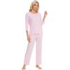 image:imageWiWi Bamboo Viscose Womens Pajama Set 34 Sleeve Pajamas Crewneck Sleepwear Sets Soft Loungewear Pjs with Pockets SXXLApink
