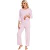 image:imageWiWi Bamboo Viscose Womens Pajama Set 34 Sleeve Pajamas Crewneck Sleepwear Sets Soft Loungewear Pjs with Pockets SXXLApink