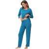 image:imageWiWi Bamboo Viscose Womens Pajama Set 34 Sleeve Pajamas Crewneck Sleepwear Sets Soft Loungewear Pjs with Pockets SXXLAteal Blue