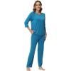 image:imageWiWi Bamboo Viscose Womens Pajama Set 34 Sleeve Pajamas Crewneck Sleepwear Sets Soft Loungewear Pjs with Pockets SXXLAteal Blue