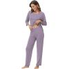 image:imageWiWi Bamboo Viscose Womens Pajama Set 34 Sleeve Pajamas Crewneck Sleepwear Sets Soft Loungewear Pjs with Pockets SXXLAviolet
