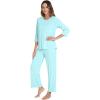 image:imageWiWi Bamboo Viscose Womens Pajama Set 34 Sleeve Pajamas Crewneck Sleepwear Sets Soft Loungewear Pjs with Pockets SXXLBaqua