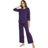 image:imageWiWi Bamboo Viscose Womens Pajama Set 34 Sleeve Pajamas Crewneck Sleepwear Sets Soft Loungewear Pjs with Pockets SXXLBdark Purple