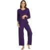 image:imageWiWi Bamboo Viscose Womens Pajama Set 34 Sleeve Pajamas Crewneck Sleepwear Sets Soft Loungewear Pjs with Pockets SXXLBdark Purple