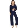image:imageWiWi Bamboo Viscose Womens Pajama Set 34 Sleeve Pajamas Crewneck Sleepwear Sets Soft Loungewear Pjs with Pockets SXXLBnavy