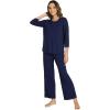 image:imageWiWi Bamboo Viscose Womens Pajama Set 34 Sleeve Pajamas Crewneck Sleepwear Sets Soft Loungewear Pjs with Pockets SXXLBnavy