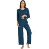 image:imageWiWi Bamboo Viscose Womens Pajama Set 34 Sleeve Pajamas Crewneck Sleepwear Sets Soft Loungewear Pjs with Pockets SXXLBpeacock Blue