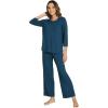 image:imageWiWi Bamboo Viscose Womens Pajama Set 34 Sleeve Pajamas Crewneck Sleepwear Sets Soft Loungewear Pjs with Pockets SXXLBpeacock Blue