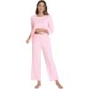 image:imageWiWi Bamboo Viscose Womens Pajama Set 34 Sleeve Pajamas Crewneck Sleepwear Sets Soft Loungewear Pjs with Pockets SXXLBpink