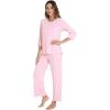 image:imageWiWi Bamboo Viscose Womens Pajama Set 34 Sleeve Pajamas Crewneck Sleepwear Sets Soft Loungewear Pjs with Pockets SXXLBpink
