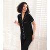image:imageWiWi Pajamas for Women Bamboo Viscose Soft Ribbed Sleepwear Button Down Top and Pants 2 Piece Loungewear SXXLBblack