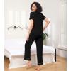 image:imageWiWi Pajamas for Women Bamboo Viscose Soft Ribbed Sleepwear Button Down Top and Pants 2 Piece Loungewear SXXLBblack