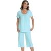 image:imageWiWi Pajamas for Women Soft Cooling Short Sleeve Sleepwear with Capri Pants Viscose from Bamboo Pjs Sets SXXLAqua