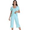 image:imageWiWi Pajamas for Women Soft Cooling Short Sleeve Sleepwear with Capri Pants Viscose from Bamboo Pjs Sets SXXLAqua