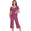 image:imageWiWi Pajamas for Women Soft Cooling Short Sleeve Sleepwear with Capri Pants Viscose from Bamboo Pjs Sets SXXLBeet Red