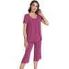 image:imageWiWi Pajamas for Women Soft Cooling Short Sleeve Sleepwear with Capri Pants Viscose from Bamboo Pjs Sets SXXLBeet Red