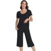 image:imageWiWi Pajamas for Women Soft Cooling Short Sleeve Sleepwear with Capri Pants Viscose from Bamboo Pjs Sets SXXLBlack