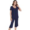 image:imageWiWi Pajamas for Women Soft Cooling Short Sleeve Sleepwear with Capri Pants Viscose from Bamboo Pjs Sets SXXLNavy