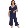 image:imageWiWi Pajamas for Women Soft Cooling Short Sleeve Sleepwear with Capri Pants Viscose from Bamboo Pjs Sets SXXLNavy