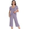 image:imageWiWi Pajamas for Women Soft Cooling Short Sleeve Sleepwear with Capri Pants Viscose from Bamboo Pjs Sets SXXLViolet