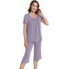 image:imageWiWi Pajamas for Women Soft Cooling Short Sleeve Sleepwear with Capri Pants Viscose from Bamboo Pjs Sets SXXLViolet