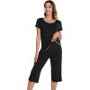 image:imageWiWi Pajamas for Women Soft Knit Capri Pants Pajama Sets Summer Pjs Sleepwear Comfy Lounge Set Viscose from Bamboo SXXLAblack