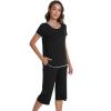 image:imageWiWi Pajamas for Women Soft Knit Capri Pants Pajama Sets Summer Pjs Sleepwear Comfy Lounge Set Viscose from Bamboo SXXLAblack