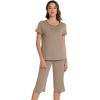 image:imageWiWi Pajamas for Women Soft Knit Capri Pants Pajama Sets Summer Pjs Sleepwear Comfy Lounge Set Viscose from Bamboo SXXLAcamel