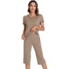 image:imageWiWi Pajamas for Women Soft Knit Capri Pants Pajama Sets Summer Pjs Sleepwear Comfy Lounge Set Viscose from Bamboo SXXLAcamel
