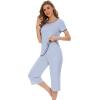 image:imageWiWi Pajamas for Women Soft Knit Capri Pants Pajama Sets Summer Pjs Sleepwear Comfy Lounge Set Viscose from Bamboo SXXLAlight Blue