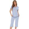 image:imageWiWi Pajamas for Women Soft Knit Capri Pants Pajama Sets Summer Pjs Sleepwear Comfy Lounge Set Viscose from Bamboo SXXLAlight Blue