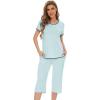 image:imageWiWi Pajamas for Women Soft Knit Capri Pants Pajama Sets Summer Pjs Sleepwear Comfy Lounge Set Viscose from Bamboo SXXLAmist Green