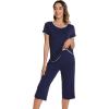 image:imageWiWi Pajamas for Women Soft Knit Capri Pants Pajama Sets Summer Pjs Sleepwear Comfy Lounge Set Viscose from Bamboo SXXLAnavy