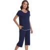 image:imageWiWi Pajamas for Women Soft Knit Capri Pants Pajama Sets Summer Pjs Sleepwear Comfy Lounge Set Viscose from Bamboo SXXLAnavy
