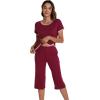 image:imageWiWi Pajamas for Women Soft Knit Capri Pants Pajama Sets Summer Pjs Sleepwear Comfy Lounge Set Viscose from Bamboo SXXLAwine