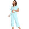 image:imageWiWi Pajamas for Women Soft Knit Capri Pants Pajama Sets Summer Pjs Sleepwear Comfy Lounge Set Viscose from Bamboo SXXLBaqua