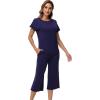 image:imageWiWi Pajamas for Women Soft Knit Capri Pants Pajama Sets Summer Pjs Sleepwear Comfy Lounge Set Viscose from Bamboo SXXLBnavy