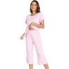 image:imageWiWi Pajamas for Women Soft Knit Capri Pants Pajama Sets Summer Pjs Sleepwear Comfy Lounge Set Viscose from Bamboo SXXLBpink