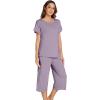 image:imageWiWi Pajamas for Women Soft Knit Capri Pants Pajama Sets Summer Pjs Sleepwear Comfy Lounge Set Viscose from Bamboo SXXLBviolet
