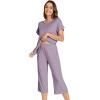 image:imageWiWi Pajamas for Women Soft Knit Capri Pants Pajama Sets Summer Pjs Sleepwear Comfy Lounge Set Viscose from Bamboo SXXLBviolet
