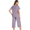 image:imageWiWi Pajamas for Women Soft Knit Capri Pants Pajama Sets Summer Pjs Sleepwear Comfy Lounge Set Viscose from Bamboo SXXLBviolet