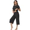 image:imageWiWi Pajamas for Women Soft Knit Capri Pants Pajama Sets Summer Pjs Sleepwear Comfy Lounge Set Viscose from Bamboo SXXLCblack