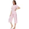 image:imageWiWi Pajamas for Women Soft Knit Capri Pants Pajama Sets Summer Pjs Sleepwear Comfy Lounge Set Viscose from Bamboo SXXLCpink