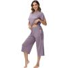 image:imageWiWi Pajamas for Women Soft Knit Capri Pants Pajama Sets Summer Pjs Sleepwear Comfy Lounge Set Viscose from Bamboo SXXLCviolet