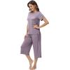 image:imageWiWi Pajamas for Women Soft Knit Capri Pants Pajama Sets Summer Pjs Sleepwear Comfy Lounge Set Viscose from Bamboo SXXLCviolet