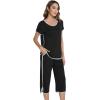 image:imageWiWi Pajamas for Women Soft Knit Capri Pants Pajama Sets Summer Pjs Sleepwear Comfy Lounge Set Viscose from Bamboo SXXLDblack
