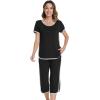 image:imageWiWi Pajamas for Women Soft Knit Capri Pants Pajama Sets Summer Pjs Sleepwear Comfy Lounge Set Viscose from Bamboo SXXLDblack